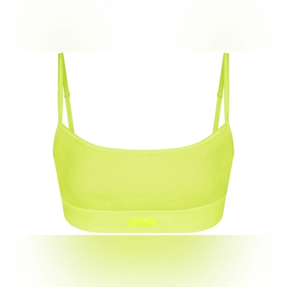 SKIMS Cotton Rib Scoop Bralette Neon Yellow Women's Sports Bra (Size XL) - Picture 3 of 9
